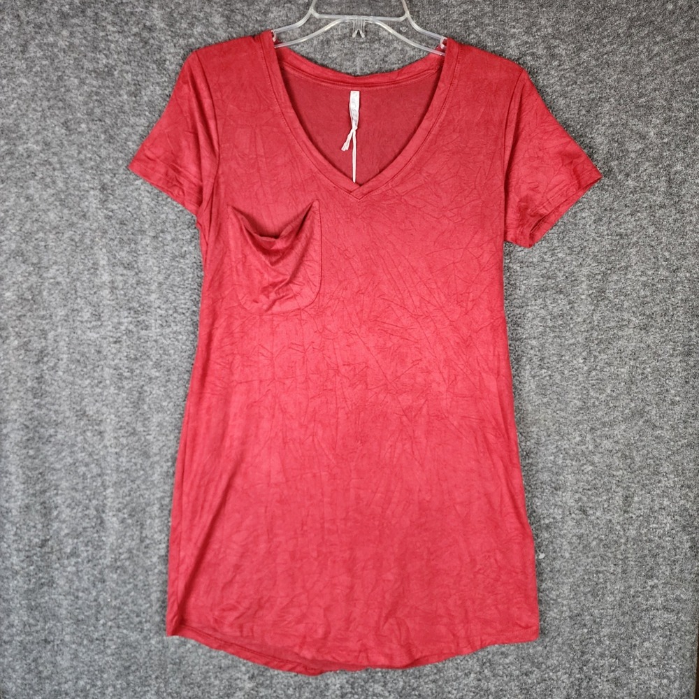 Z Supply T-Shirt Womens XS ZD164217 Red Velour V-Neck Pocket NEW